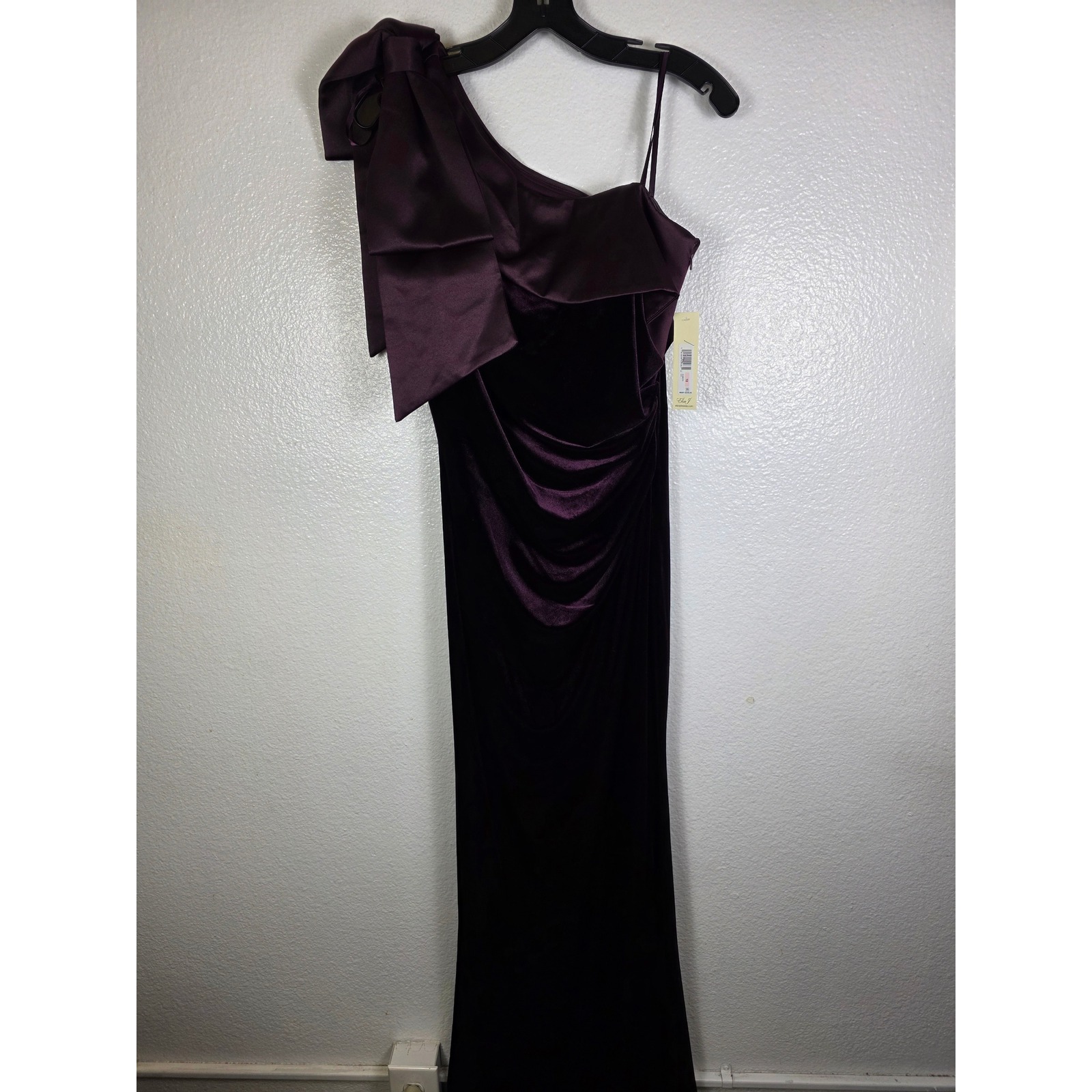 Eliza J Womens One Shoulder Velvet Gown Satin Bow Aubergine Purple Size 10